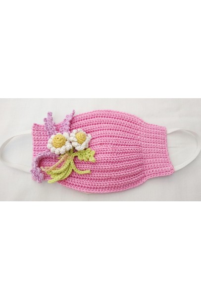 Happy Threads Handmade Crochet Cotton Masks with Floral Motifs- Pink